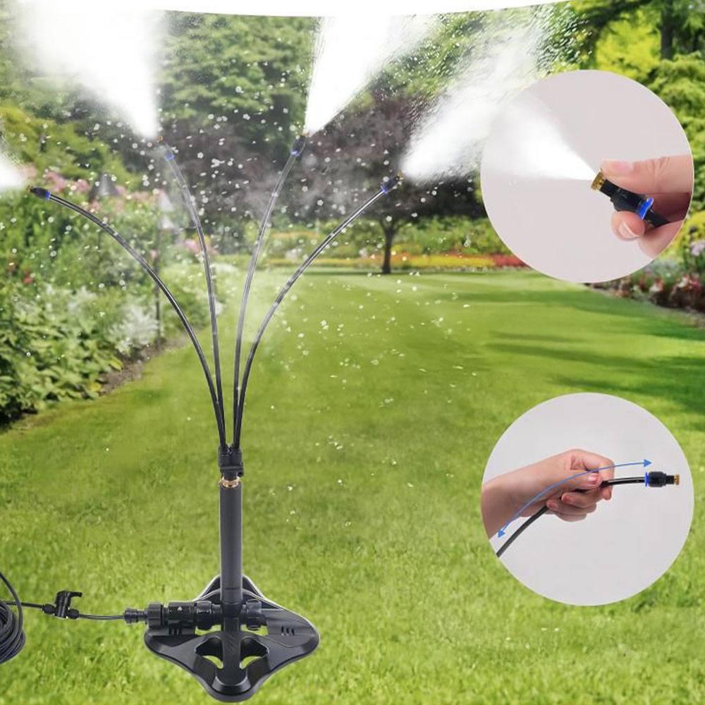 (80x25cm) Stehender Sprühnebel Wasser Zerstäuber Garten Nebelsystem Ständer zur Pflanzen Bewässerung / Hitze Abkühlung - Schwarz