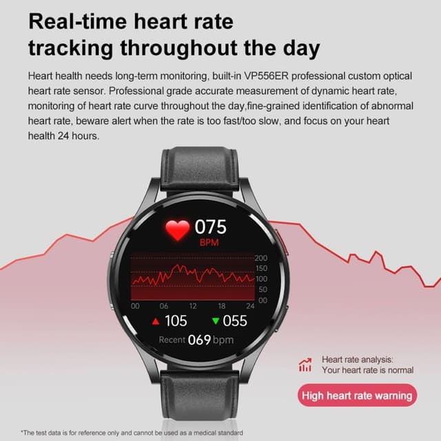 1,43-tommer AMOLED Skærm Smartwatch – EKG, Pulsmåler, Bluetooth-opkald – Sort