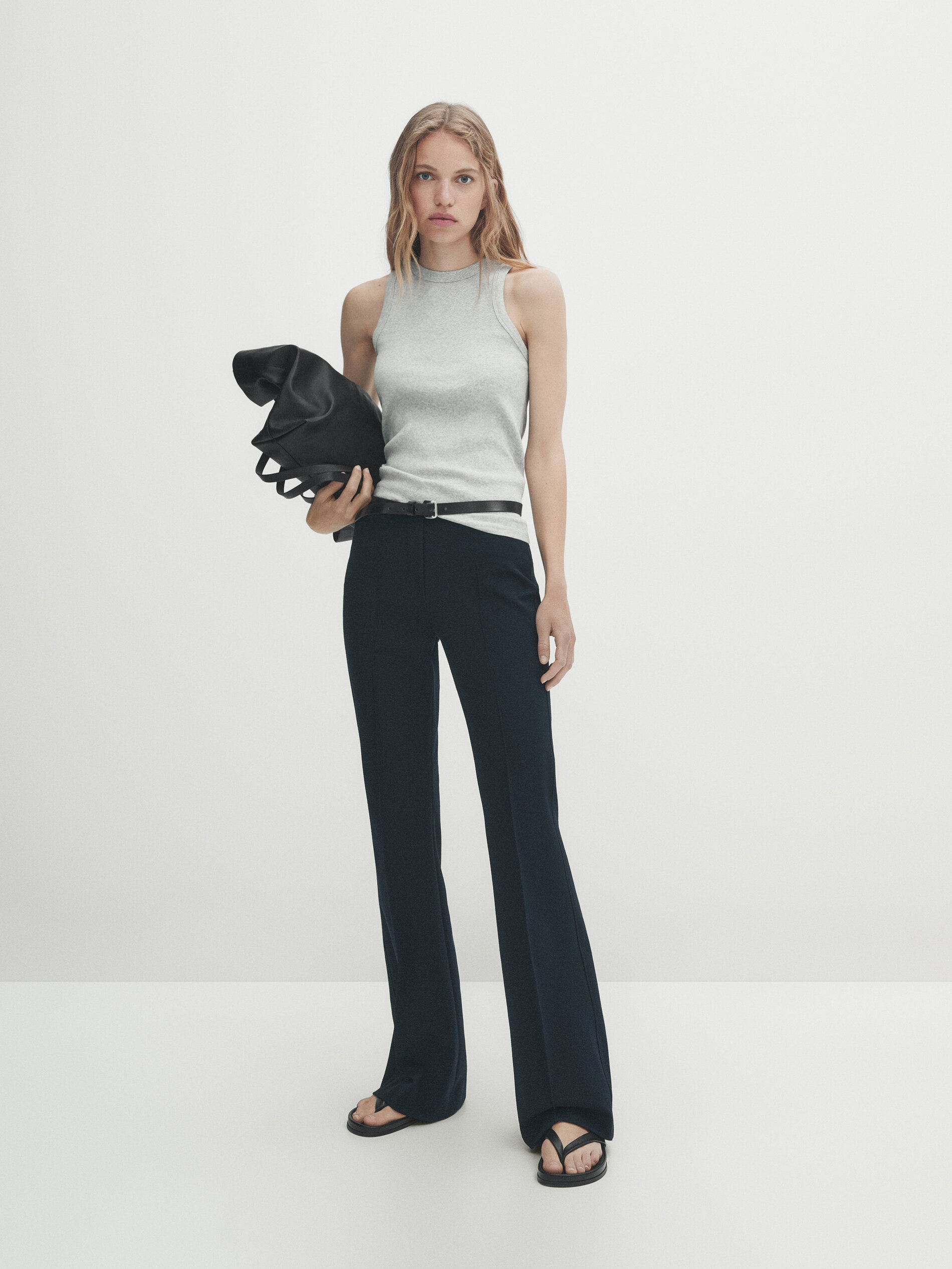 Calça flare canelada - AZUL MARINHO