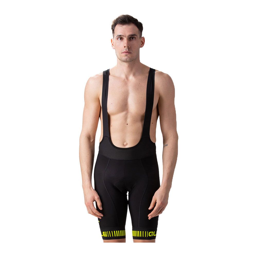 Ale STRADA - Cuissard À bretelles Homme black/fluo yellow