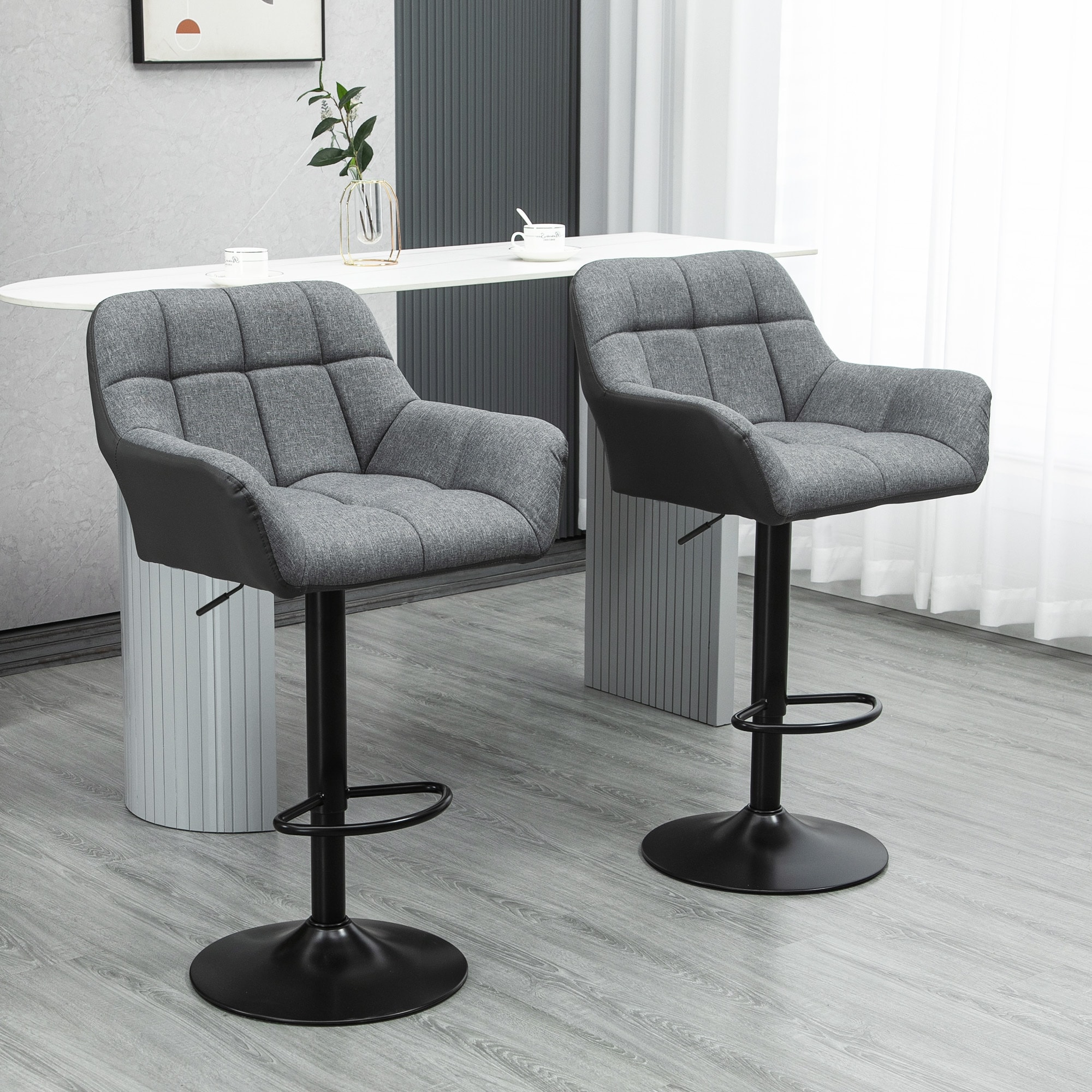 HOMCOM Barhocker mit Fußstütze grau, schwarz 57,5L x 52,5B x 93-114H cm