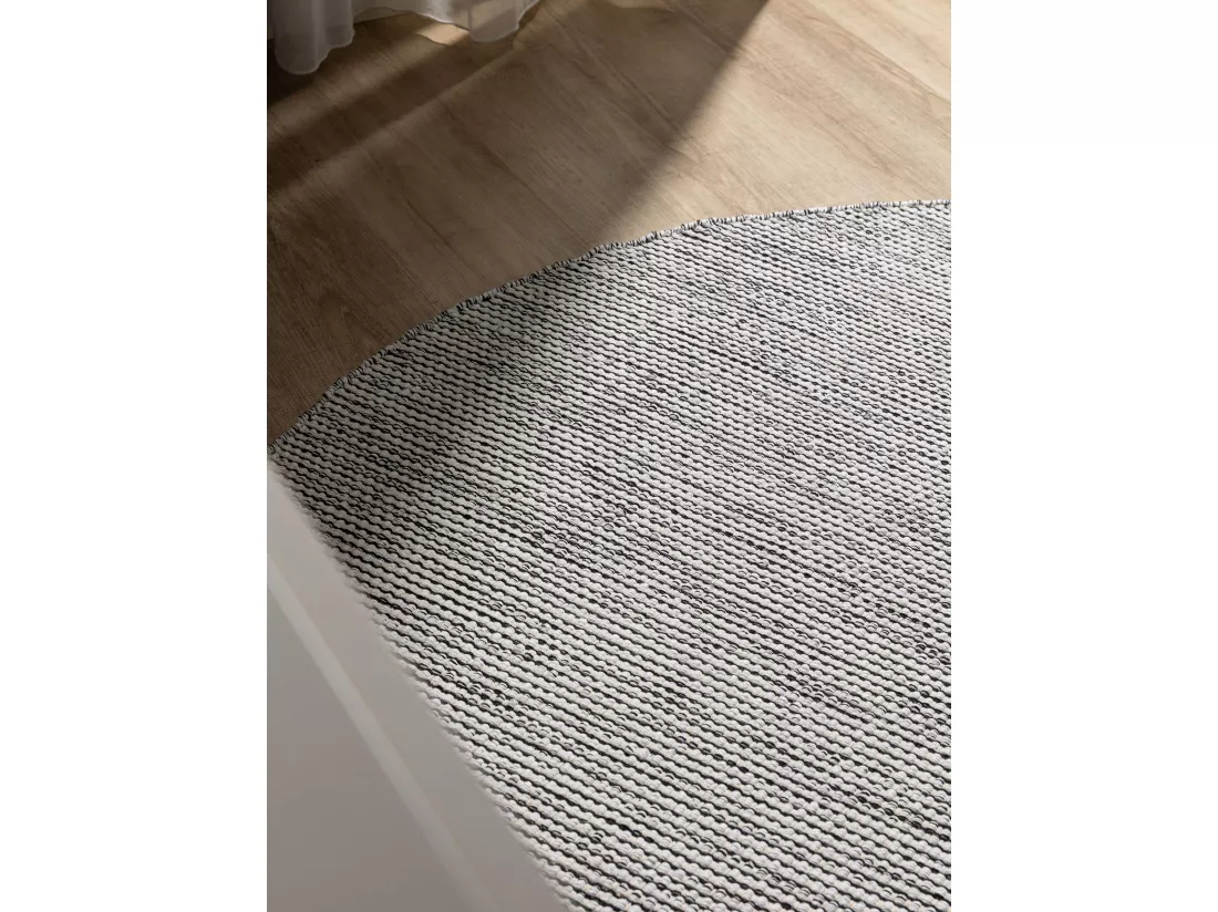 Tapis en coton tissé main Ron Blanc/Noir ø 240 cm rond