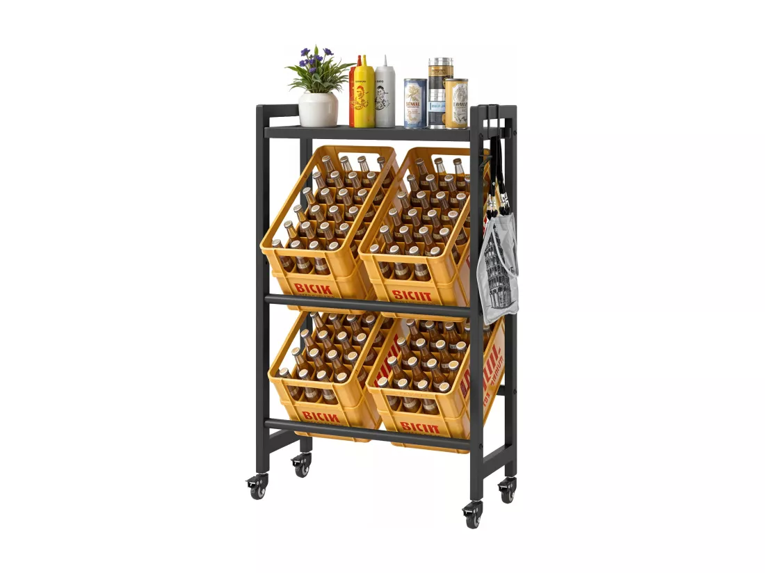 Support pour 6 caisses de Bouteilles YITAHOME - avec Roulettes - Noir - Étagère de Bouteilles - 75 x 90 x 32 cm
