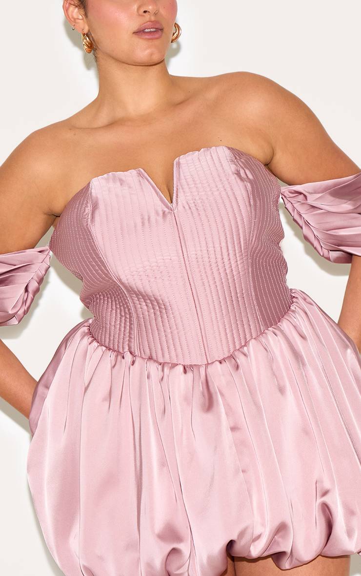 Rose Robe Droite Grande Taille En Satin Rose Avec Épaules Dénudées Et Volume Bouffant