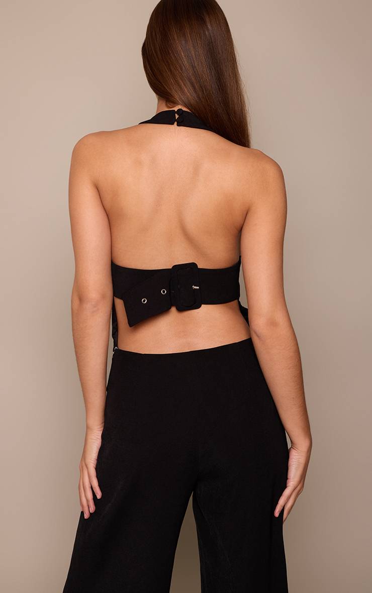 Noir Combinaison Jambes Larges Col Licou Avec Détail Boucle
