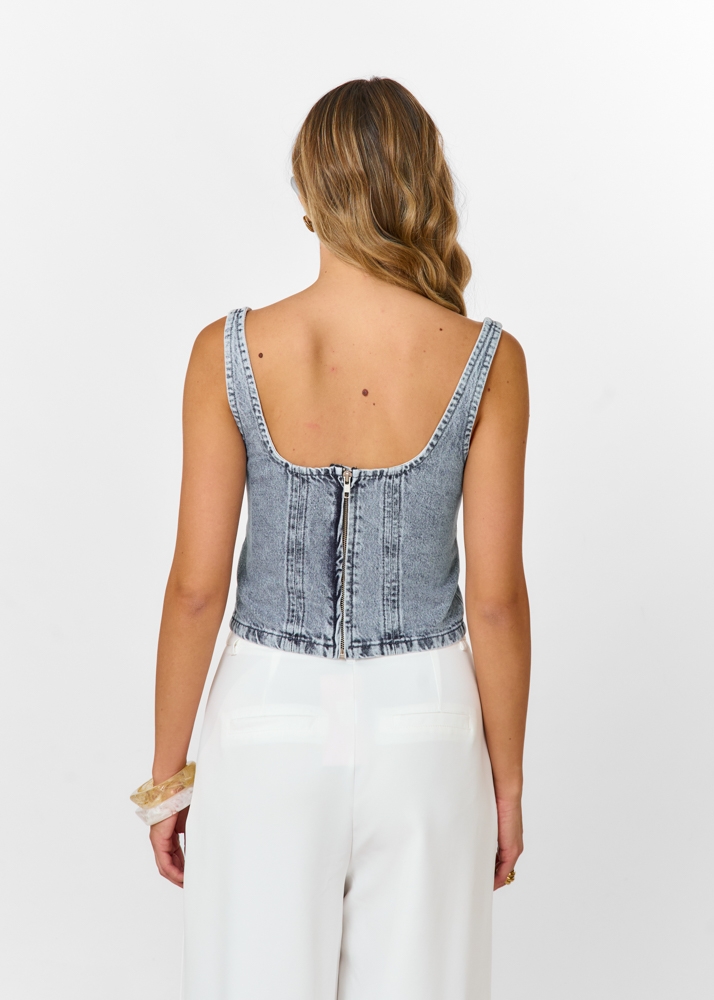 Yadi denim top blauw