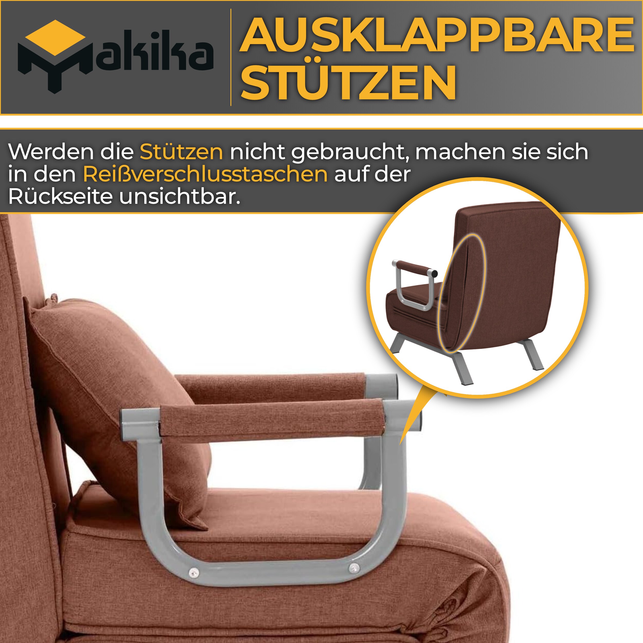 Makika Schlafsessel Schlafsofa Ted klappbar in Braun