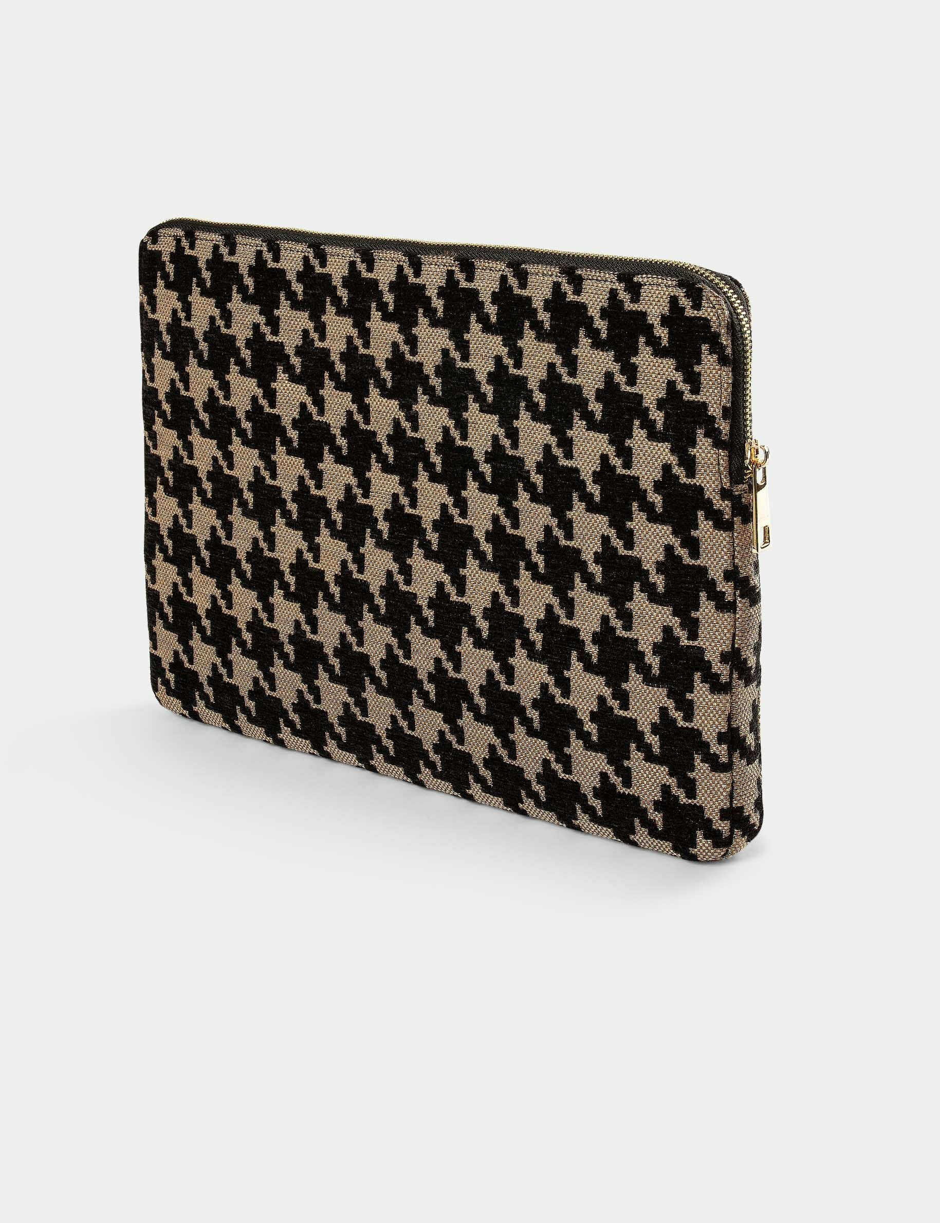 Pochette ordinateur imprimé pied de coq marron femme - marron