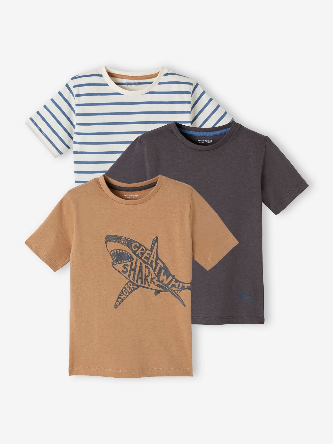 Conjunto com 3 camisetas de manga curta sortidas para meninos, na cor amarela.
