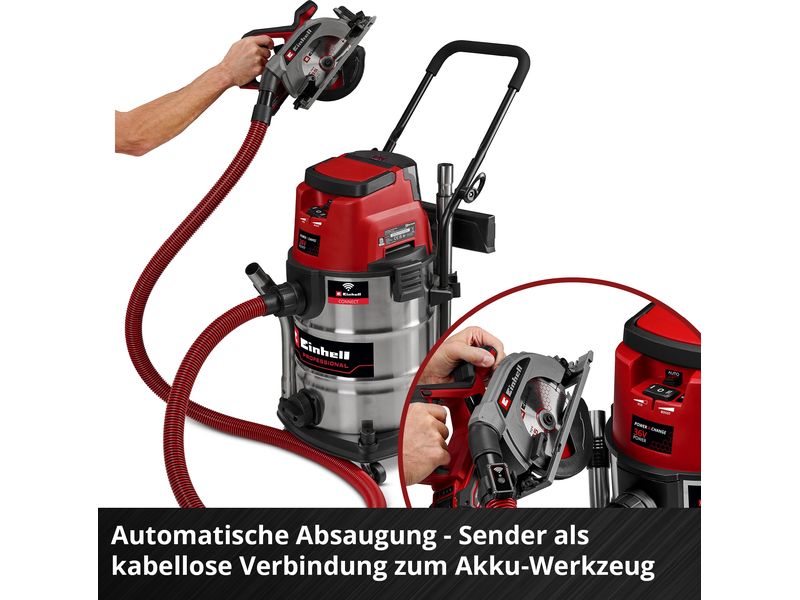 Einhell Professional Akku-Nass-/Trockensauger TP-VC 36/30 S Akkubetriebener Nass-/Trockensauger mit 30-Liter-Kunststoffbehälter