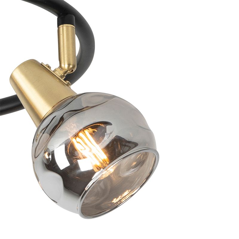 Plafondlamp zwart 44,5 cm met smoke glas 3-lichts - Vidro