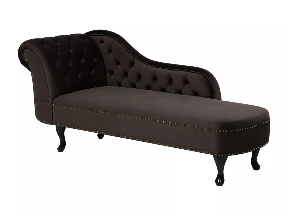 Chaise longue en velours marron côté droite style Chesterfield NIMES