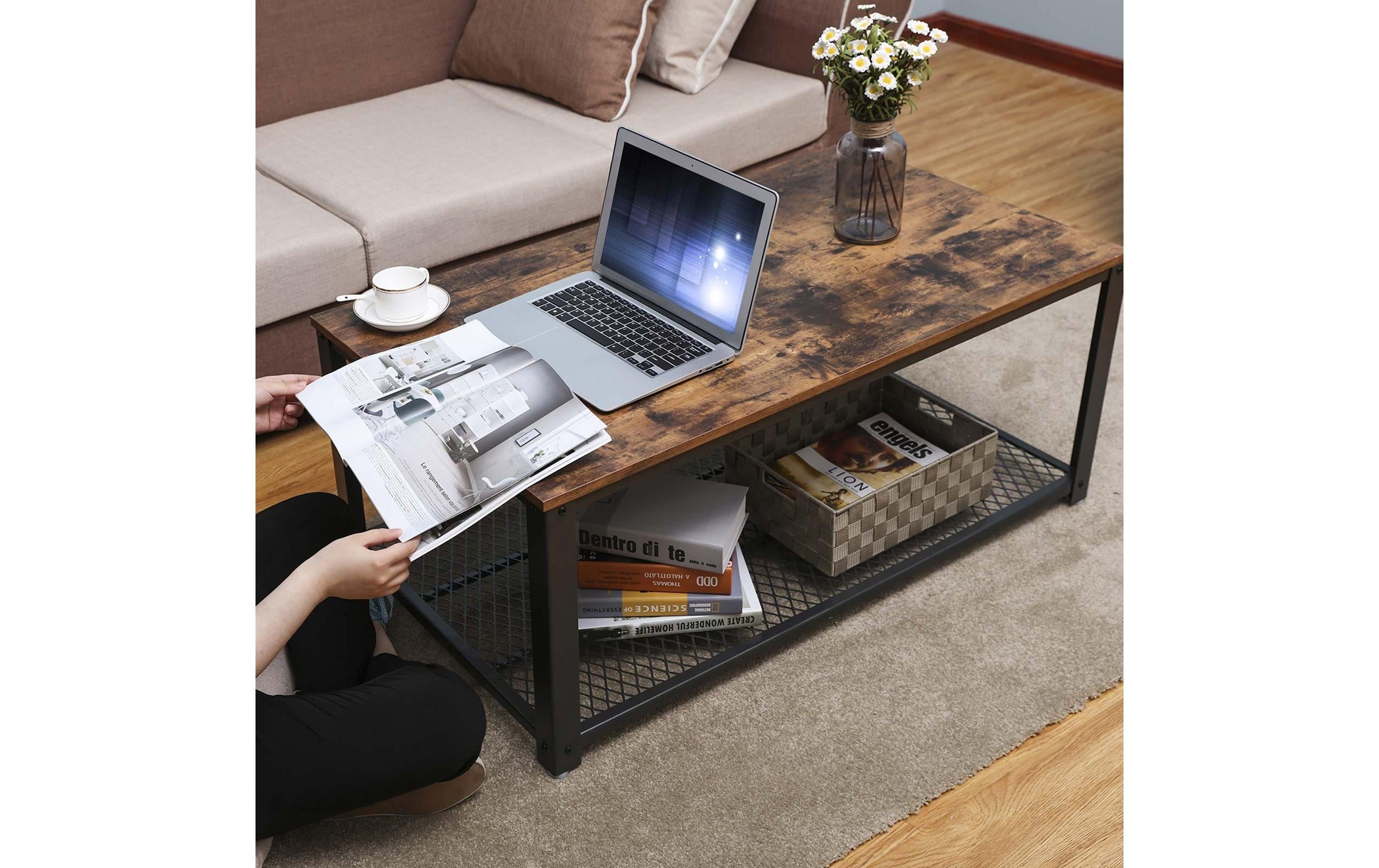Couchtisch mit Gitterablage 106.2 x 60.2 cm<br>Sofatisch mit Eisengestell