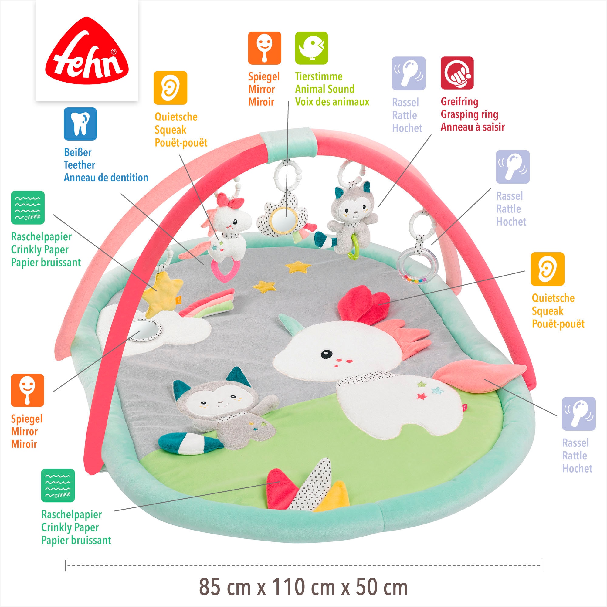 Fehn Spielbogen »Aiko & Yuki, 3-D-Activity-Decke« mit Krabbeldecke