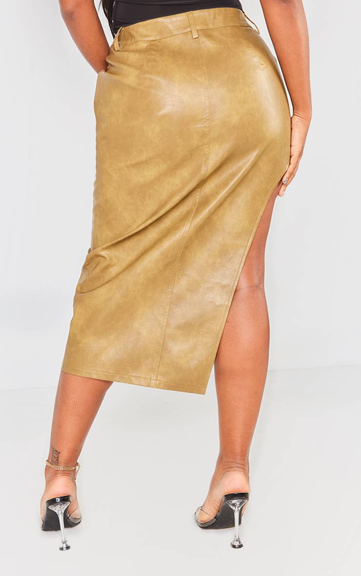 Kaki Jupe Midaxi Asymétrique En Synthétiquecuir Effet Délavé Shape