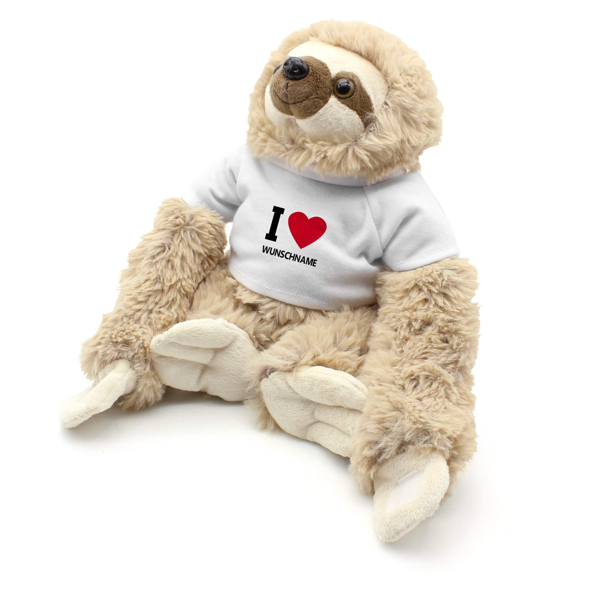 Kuscheltier Faultier mit Namen (Motiv: I Love)