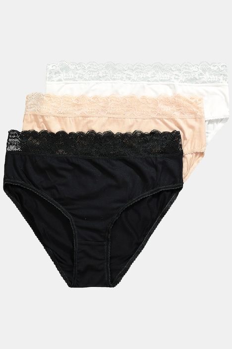 Midislips, 3er-Pack, Spitzenbund, Bambusviskose