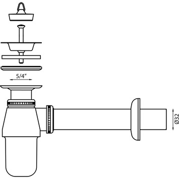 Sanivesk Plugbekersifon 5/4x32mm RVS