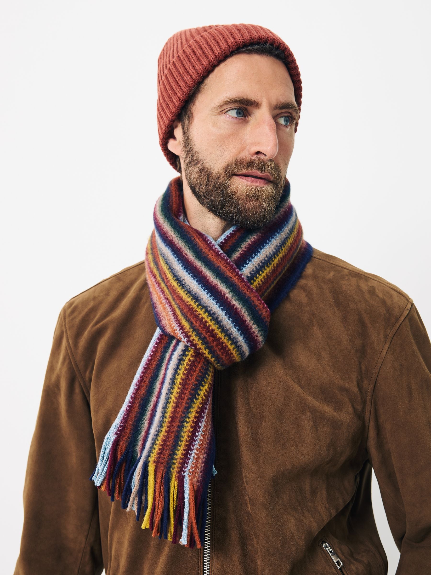 Oranje / meerkleurige strepen - Scarf And Beanie Matching Set