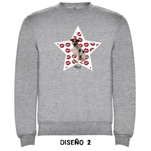 Moletom com estrela beijando personalizável, cor cinza.