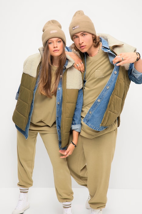 Steppweste, Wide Fit, Teddy-Patch, Stehkragen, Unisex