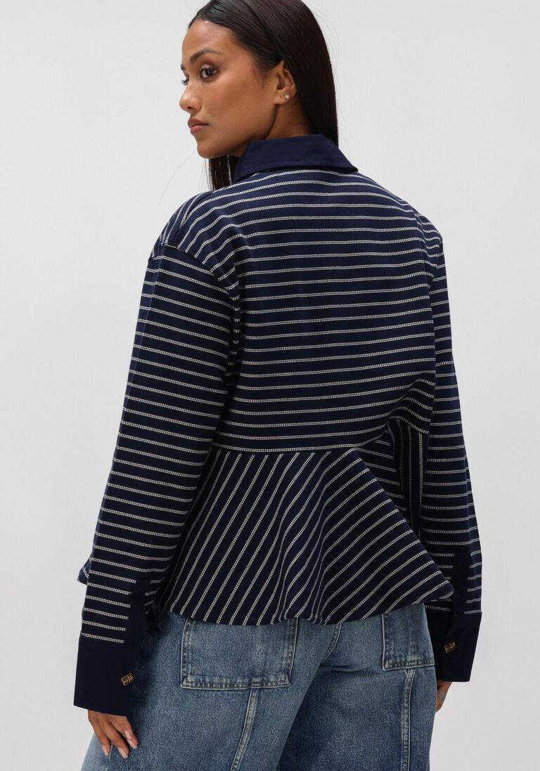 donkerblauwe ganni truien/vesten single pique peplum polo
