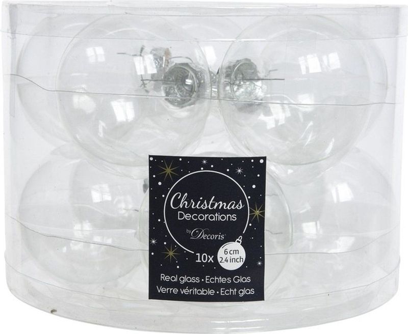 Kerstballen set - 10x stuks - transparant - glas - 6 cm - glans/mat - kerstversiering