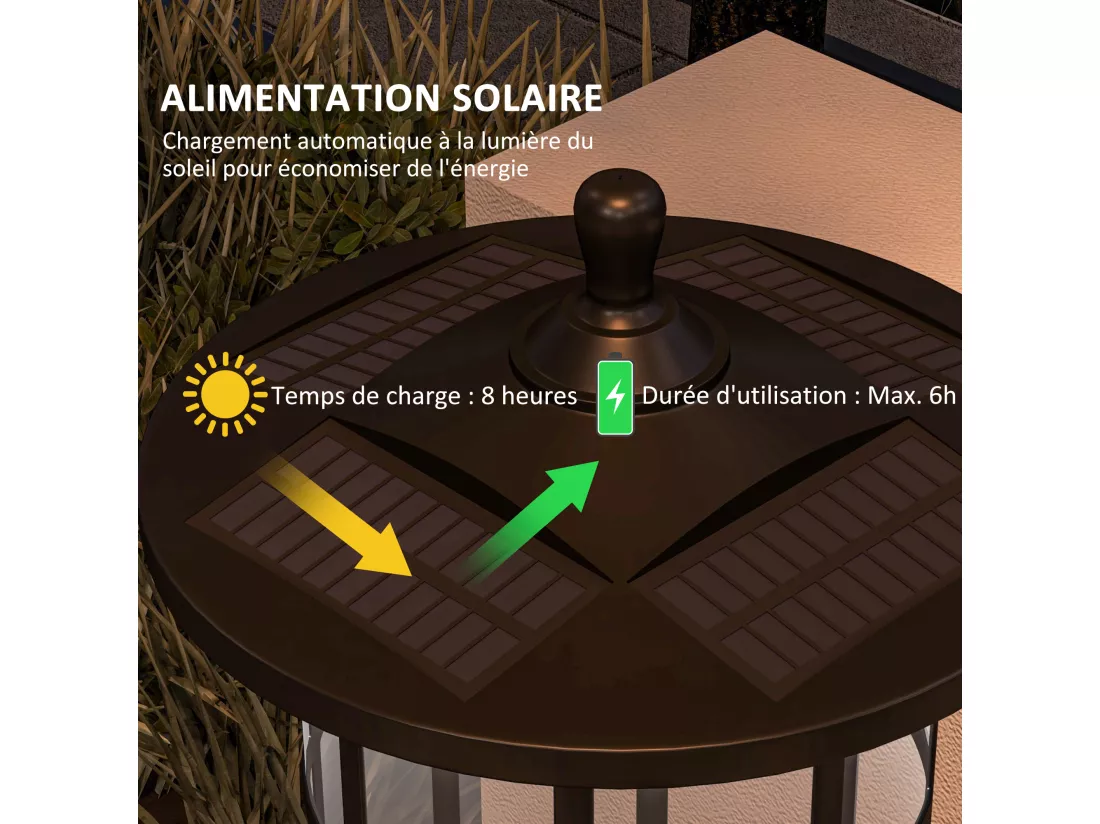 Lampadaire solaire LED extérieur sur pied H. 184 cm noir