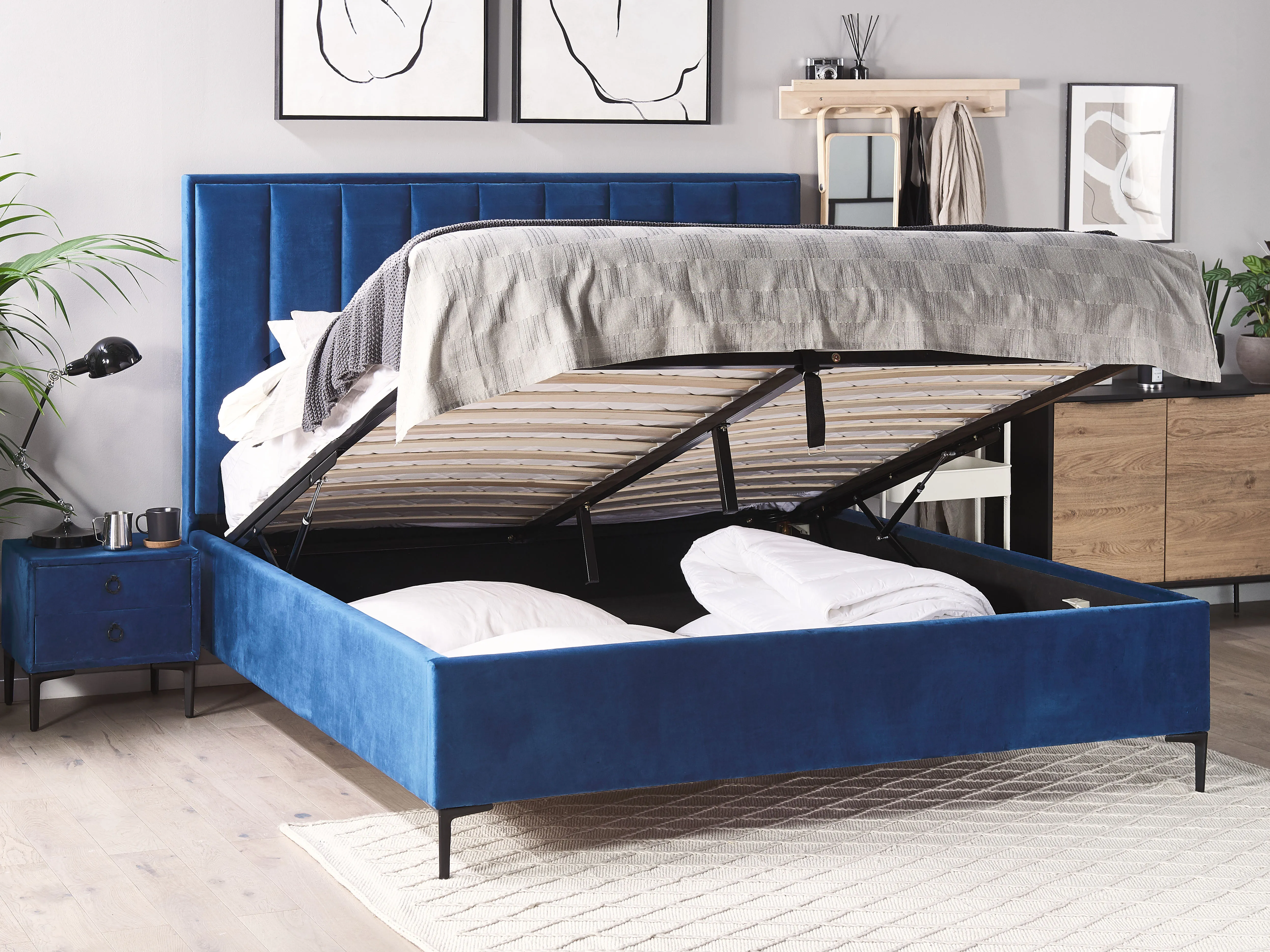 Slaapkamerset Fluweel SEZANNE 180 x 200 cm Marineblauw