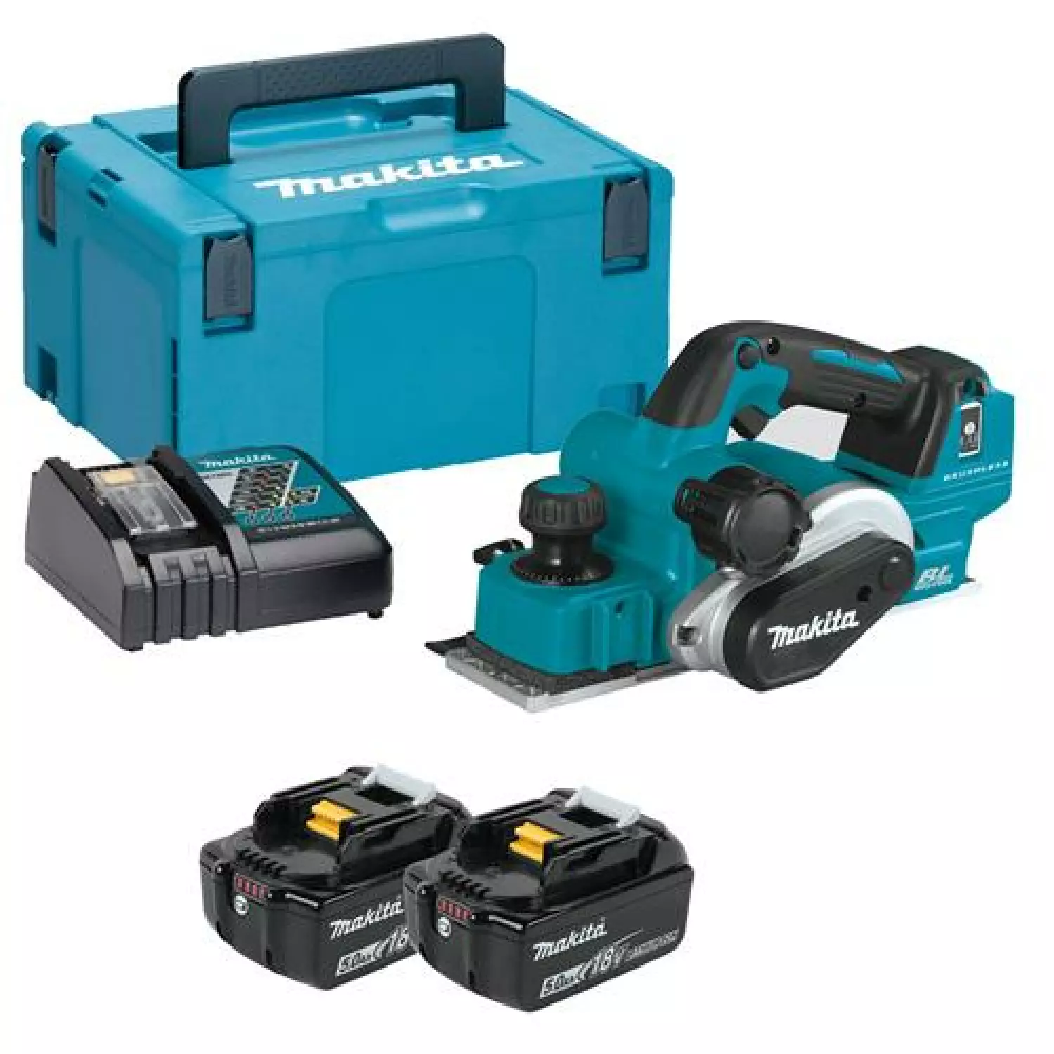 Makita DKP181RTJ 18V Li-Ion accu schaafmachine set (2x 5.0Ah accu) in Mbox - 82mm - 3mm - koolborstelloos