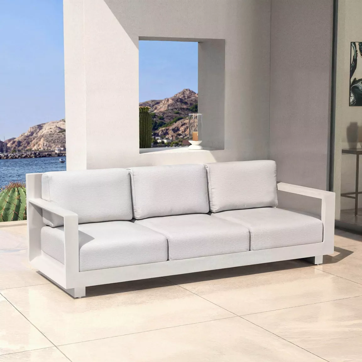 Canapé de jardin en aluminium 3 places Elba Blanc et gris clair