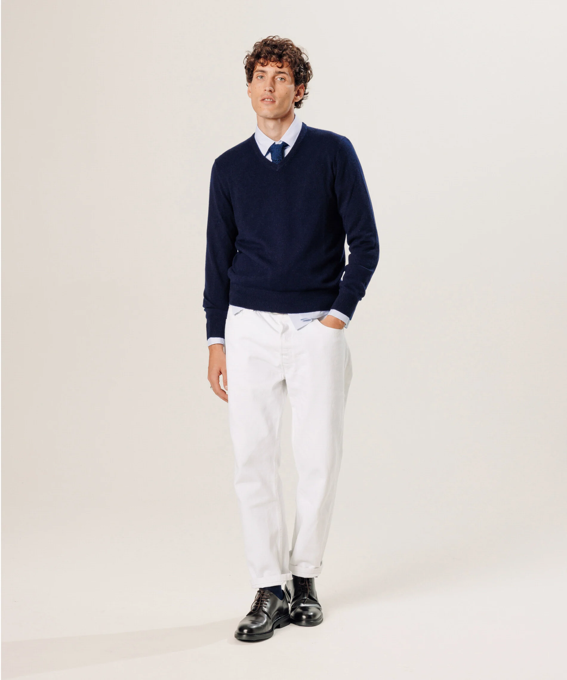 Pull col v en cachemire | Bleu