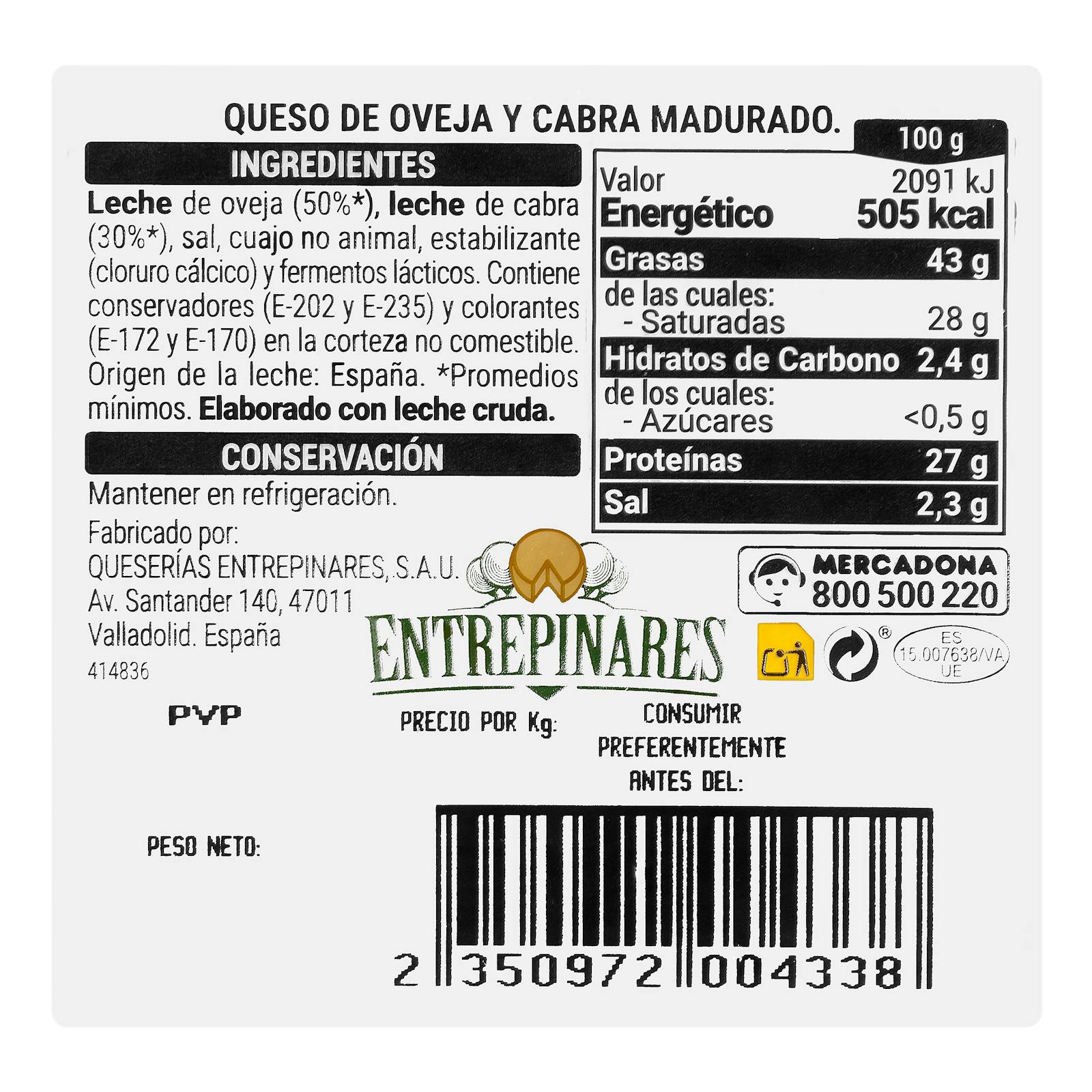 Mélange de fromages vieillis épicés Hacendado