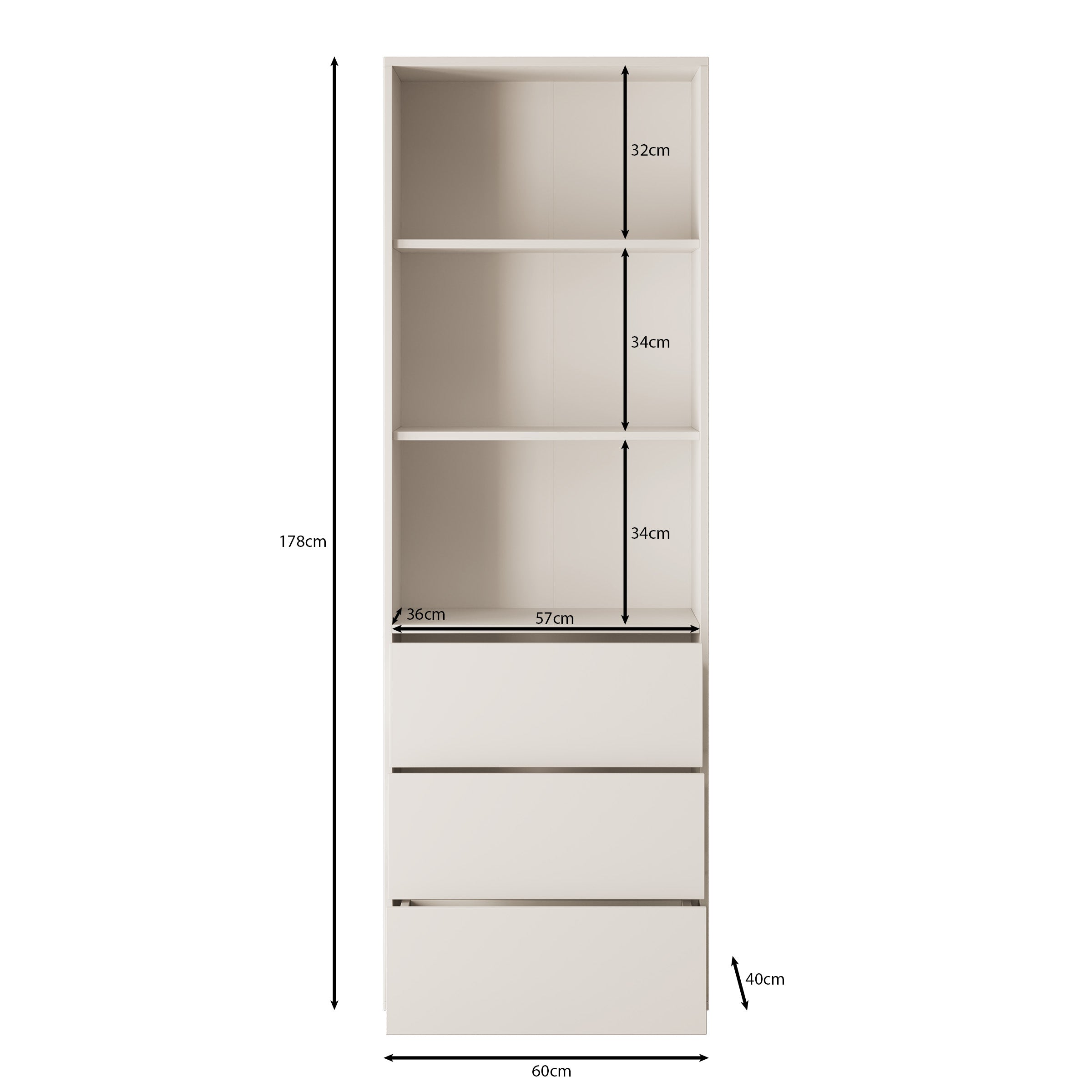Gideon - Boekenkast - Beige - 60x40x178 cm