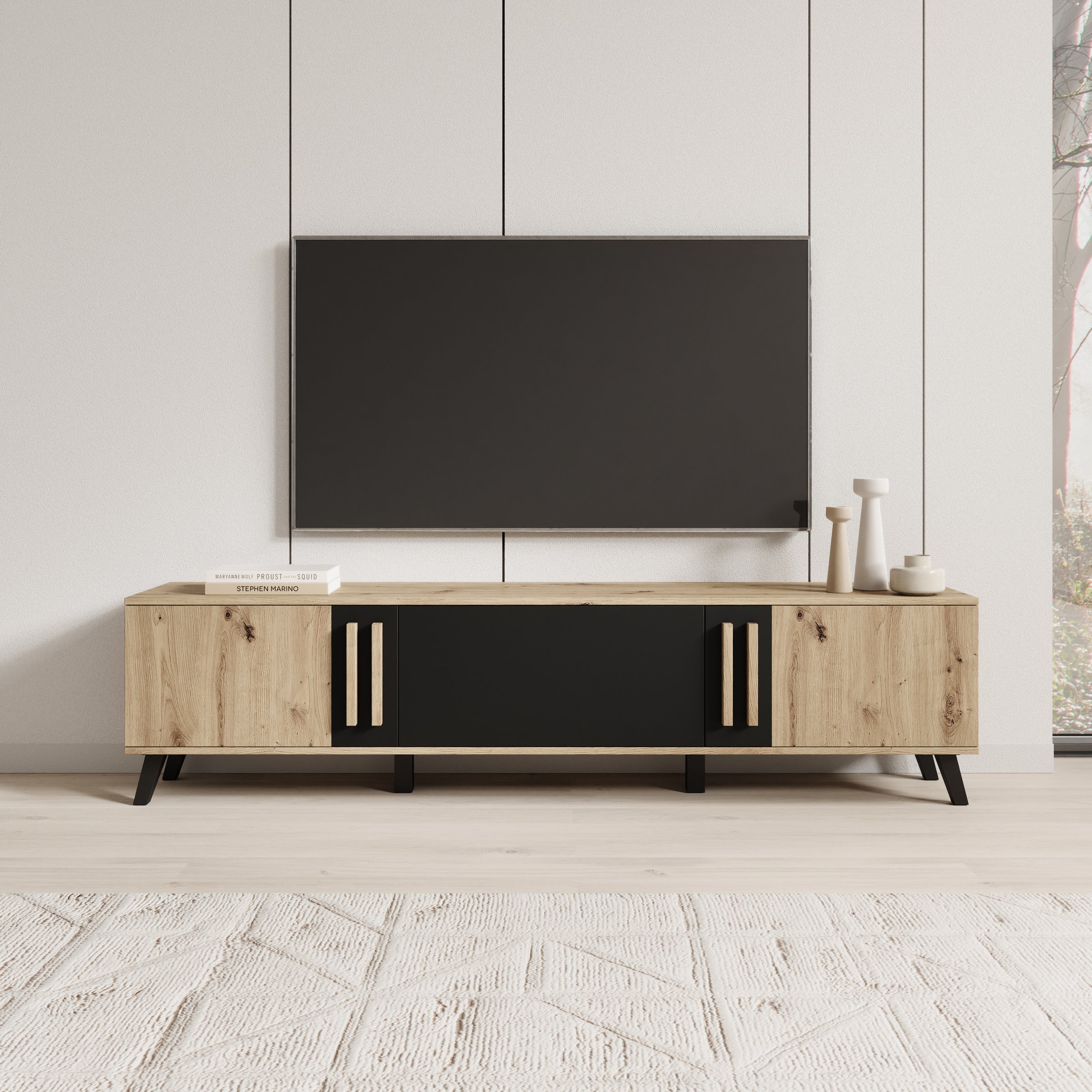 Meubella - Hydra - TV-Meubel - Eiken|Zwart - 180 cm