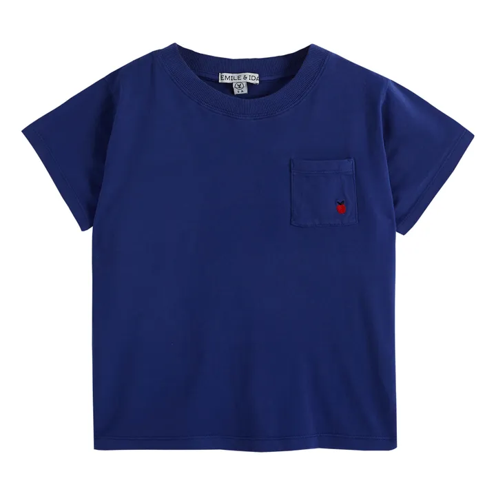 Emile et Ida T-shirt Pomme Brodé | Bleu