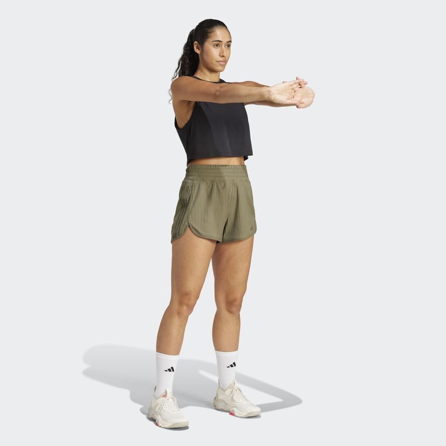 Adidas Short taille haute bords-côtes 3 bandes ton sur ton Pacer All Gym Seasonal