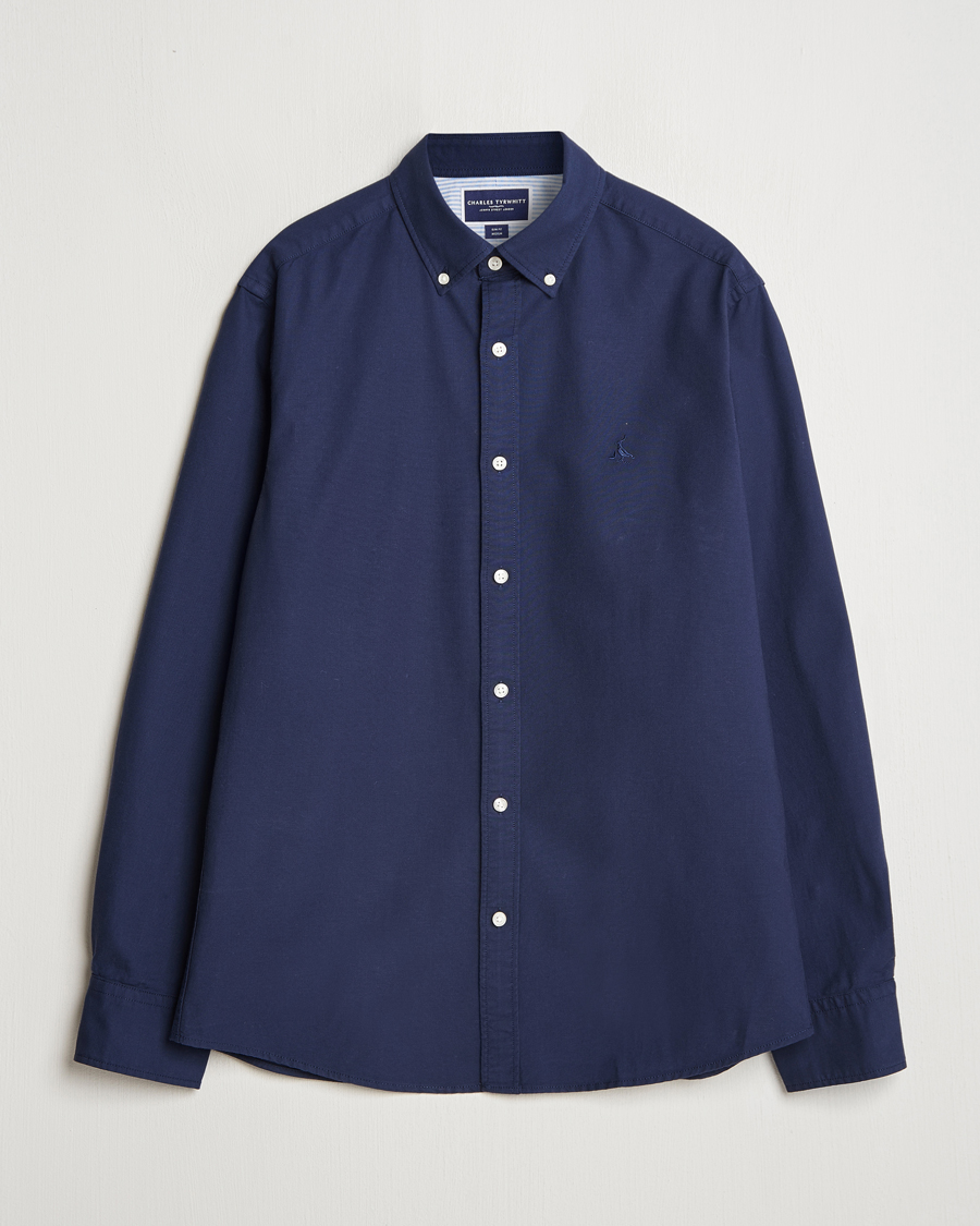Charles Tyrwhitt Button Down Stretch Oxford Shirt Navy