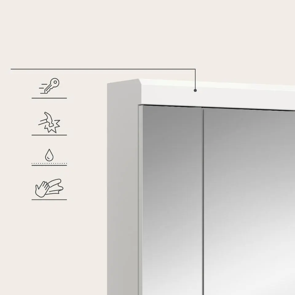 Hioshop Scout spiegelkast 3 spiegeldeuren wit hoogglans- wit