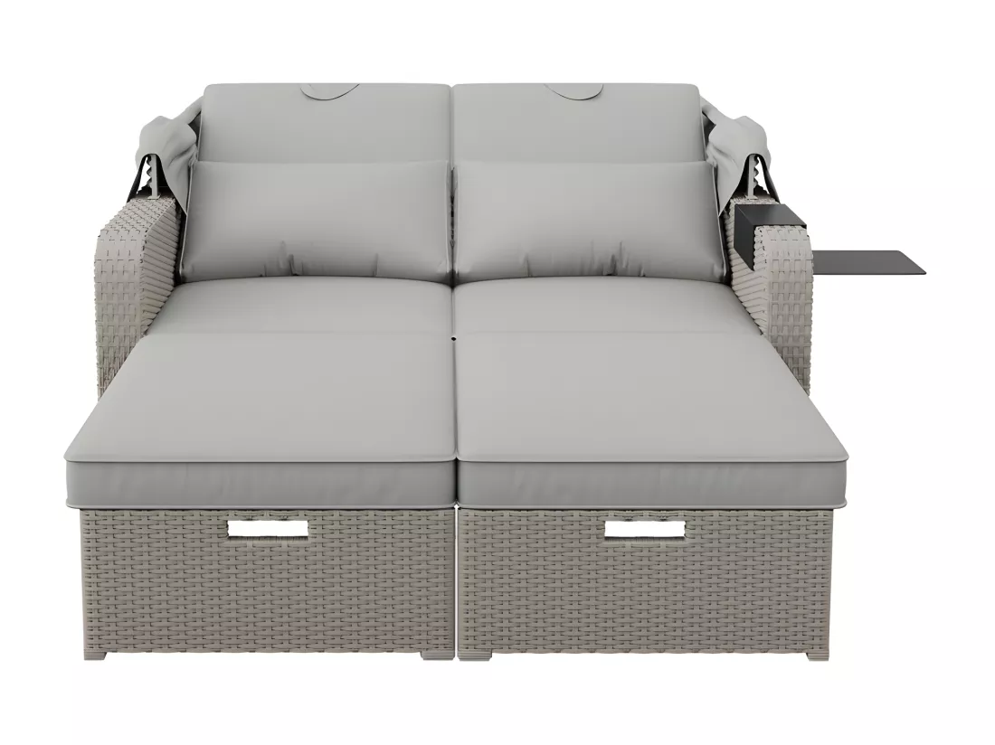Salon de jardin extensible - Canapé lounge en rotin PE avec auvent réglable - structure en acier - Taupe