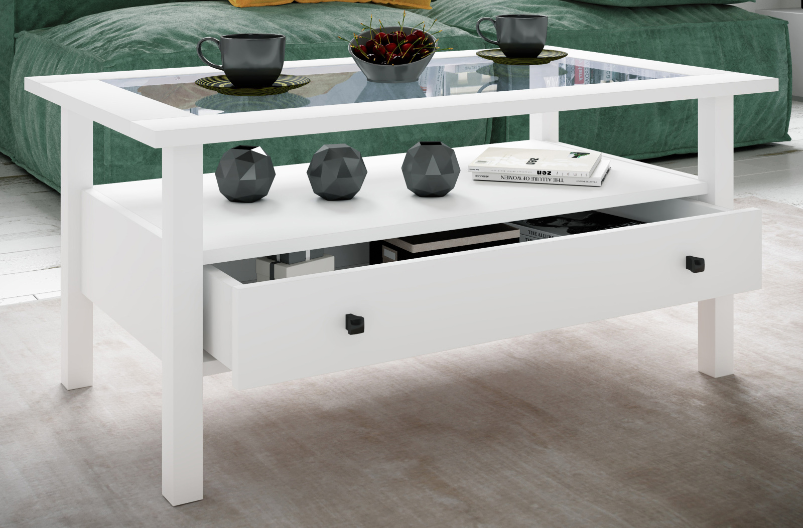 Couchtisch LINGIS L - weiß - Glasplatte