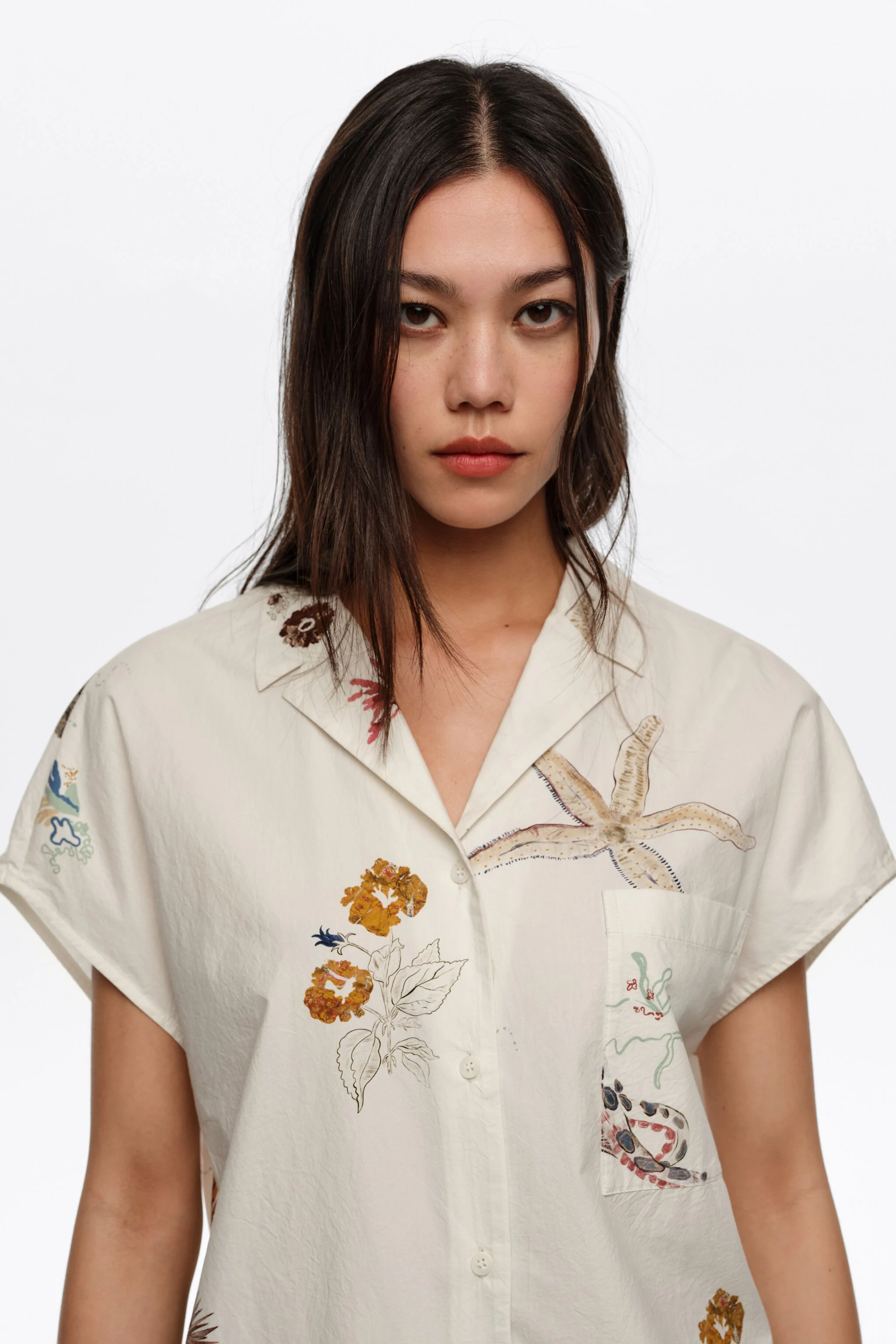 Camisa tipo capa em algodão Seabed off-white