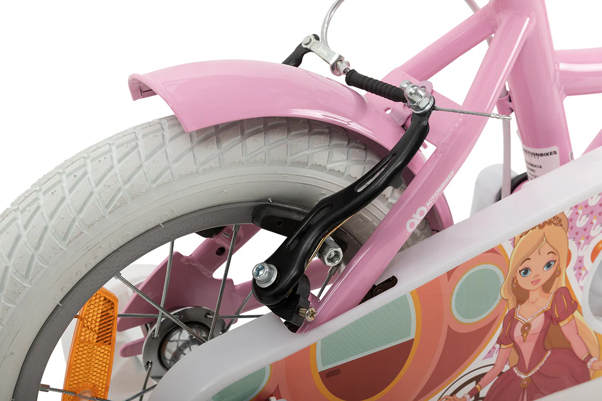 Actionbikes Kinderfahrrad Princess, 12 Zoll, rosa, V-Brake-Bremsen, Prinzessinnen-Design, Stützräder