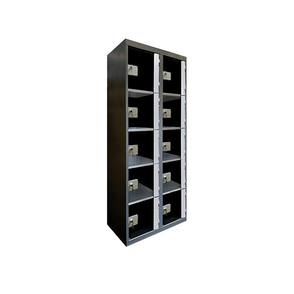 Casiers consigne à monnayeur , portes transparentes , 2 colonnes de 5 cases larg. 400 mm, anthracite/ gris clair