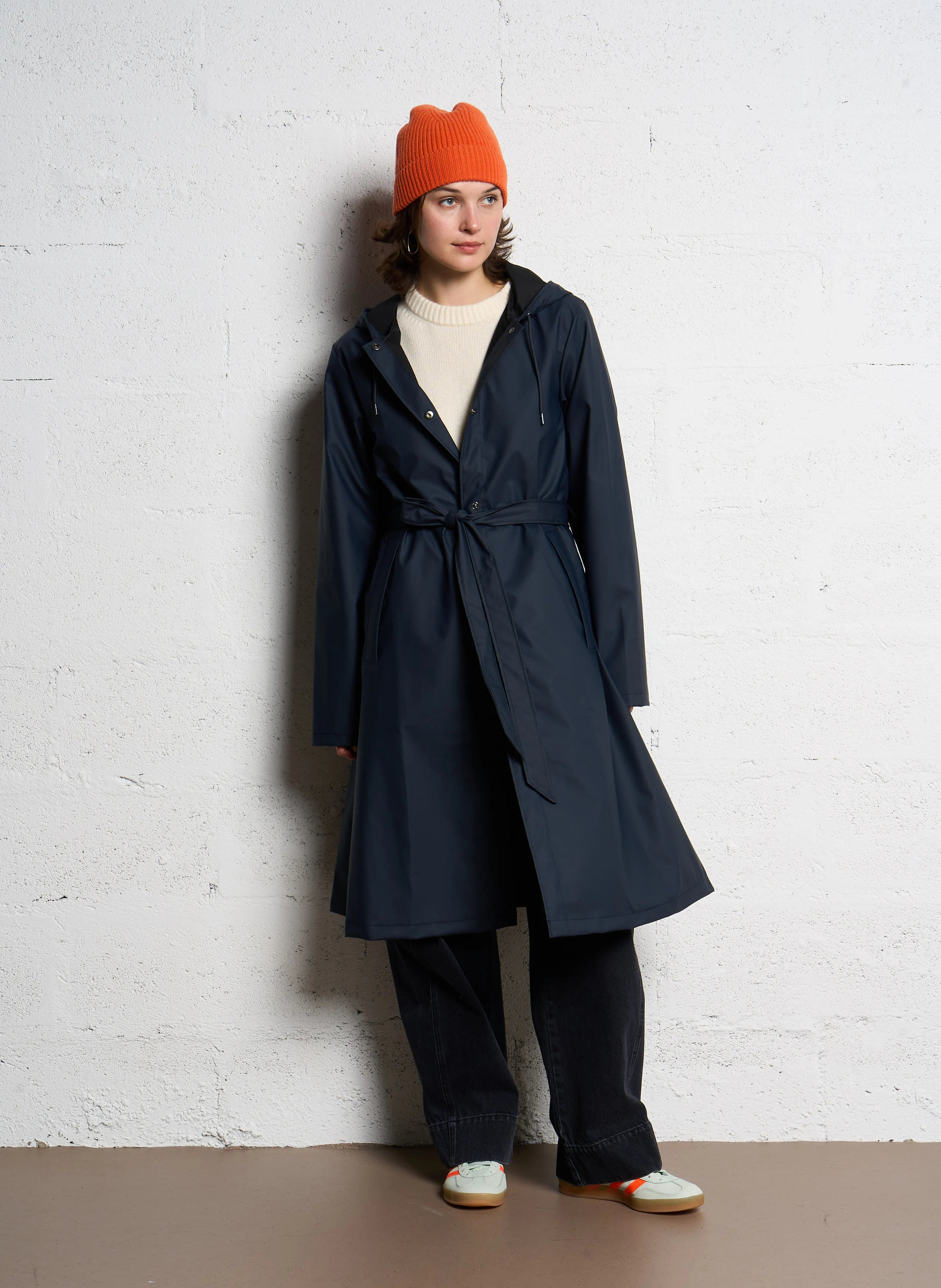 Imperméable droit col rond | Bleu