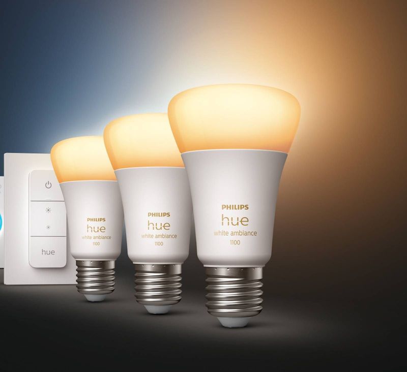 Philips Hue Starterspakket E27 Lichtbron met Bridge en Dimmer Switch - White Ambiance - 3 x 8,5W - Bluetooth
