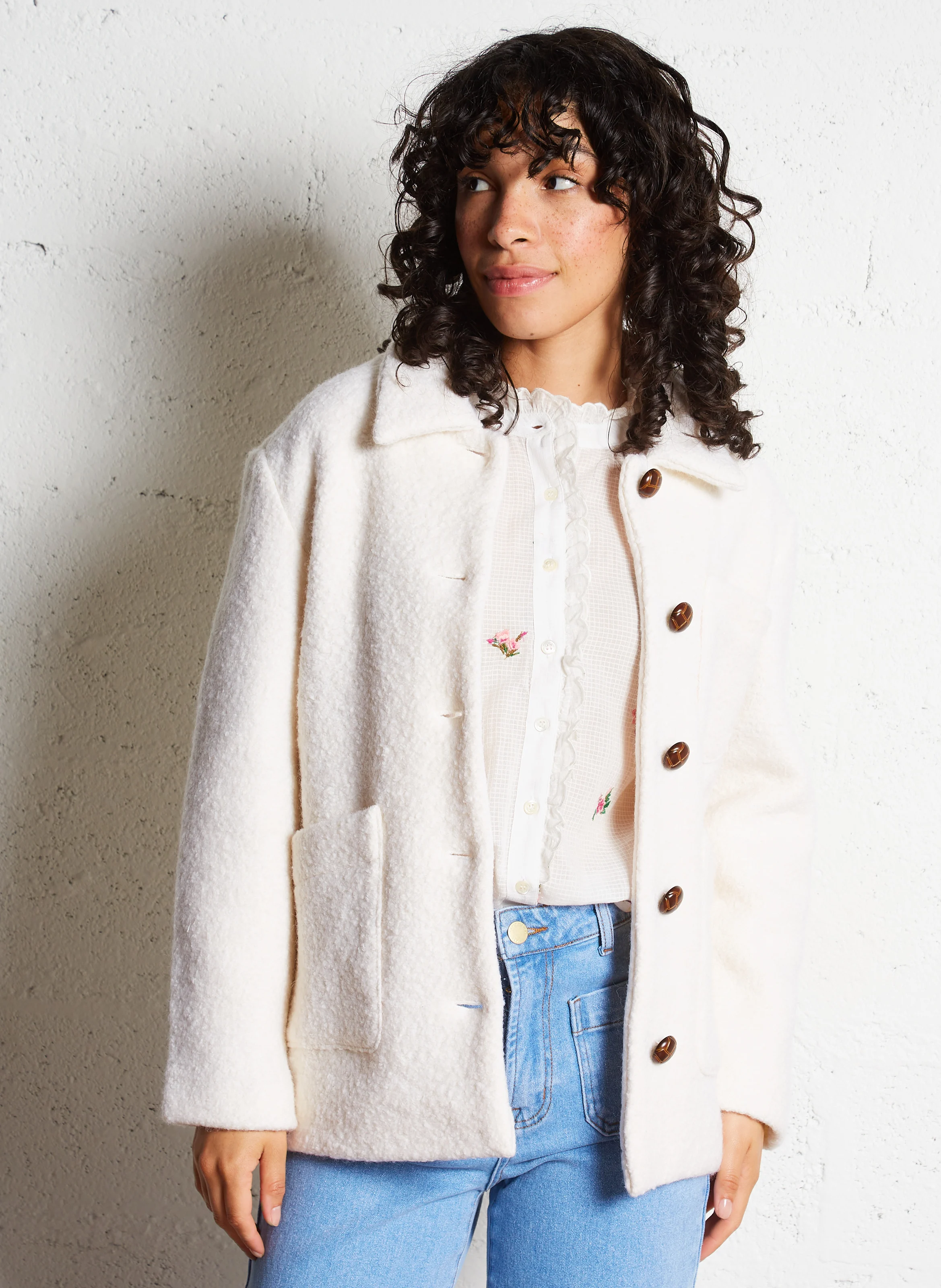 NITA - Manteau col classique en laine mélangée | Beige