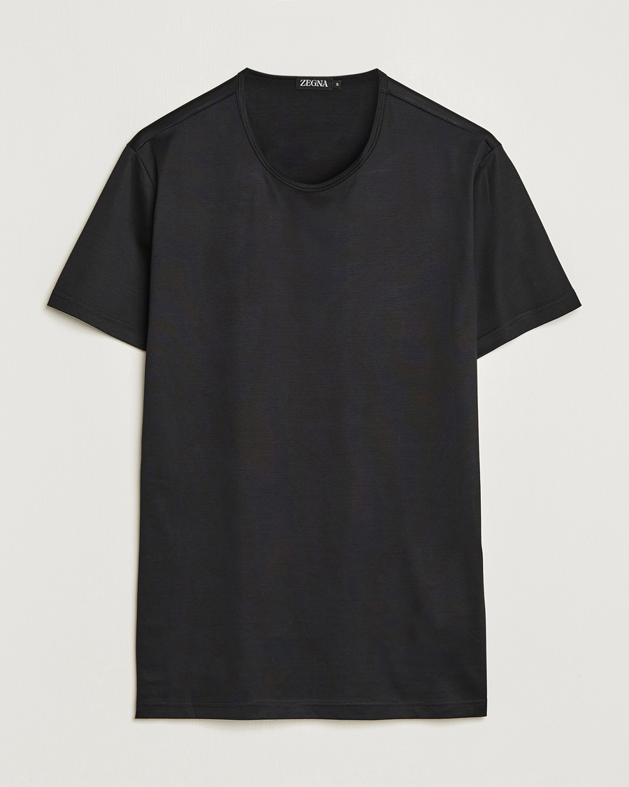 Zegna Filoscozia Pure Cotton Round Neck T-Shirt Black