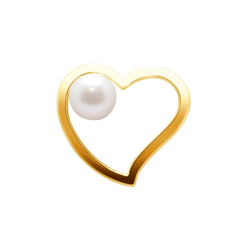 Pendentif Coeur et Perle de Culture d'eau douce Blanche et Or Jaune 750/1000