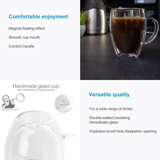 2x Kaffeglas teglas kaffekop krus termoglas 300-400ml